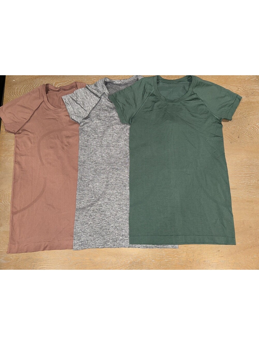 Lululemon Short Sleeve Swiftly Tees Hip Length Sz 4 Bundle Of 3 Gray Green Peach
